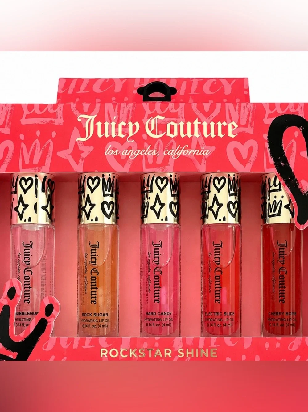 Juicy Couture Rockstar Shine Hydrating Lip Oil 5-Piece Set 0.7 oz New in Box